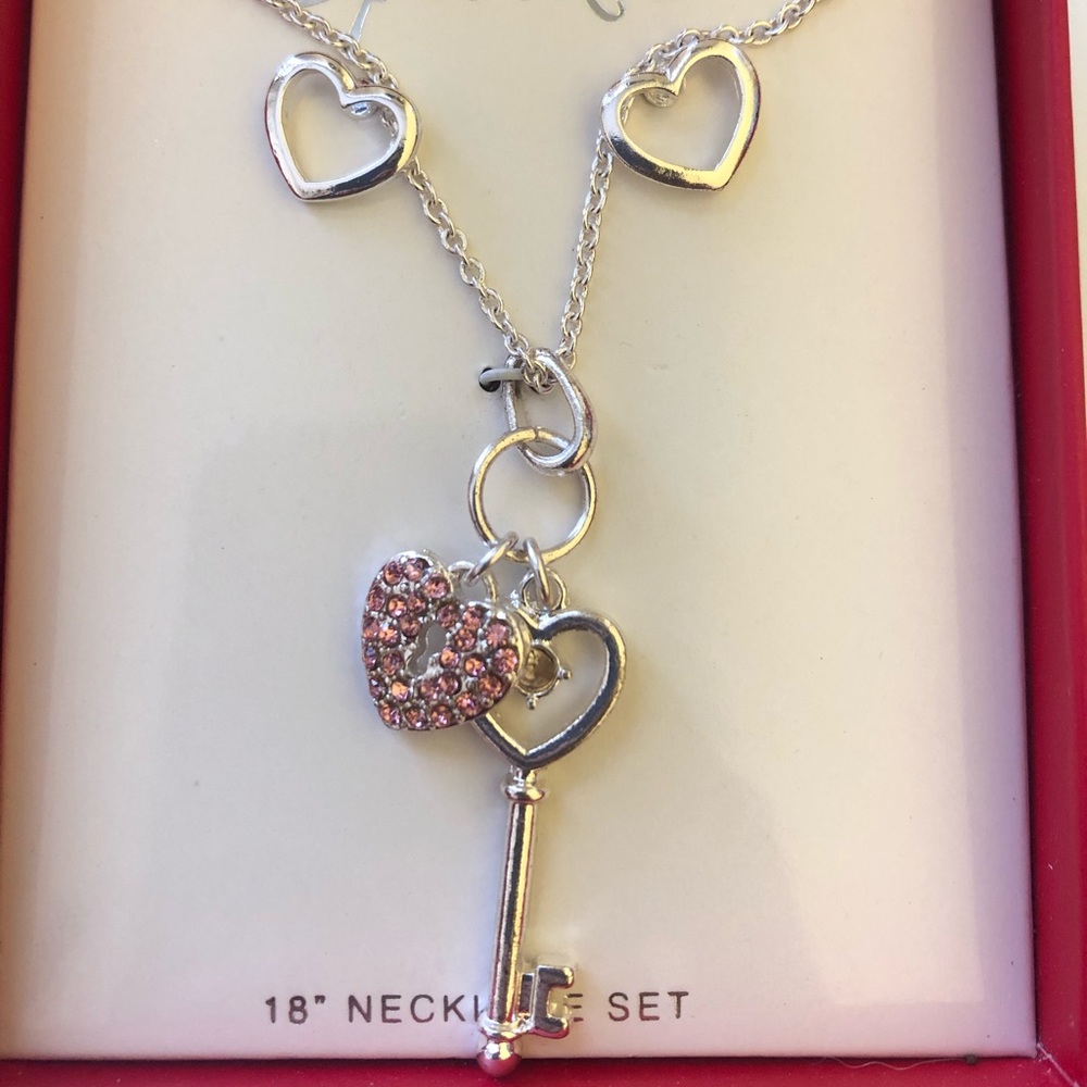 Sterling Silver Heart Necklace and Earring Set